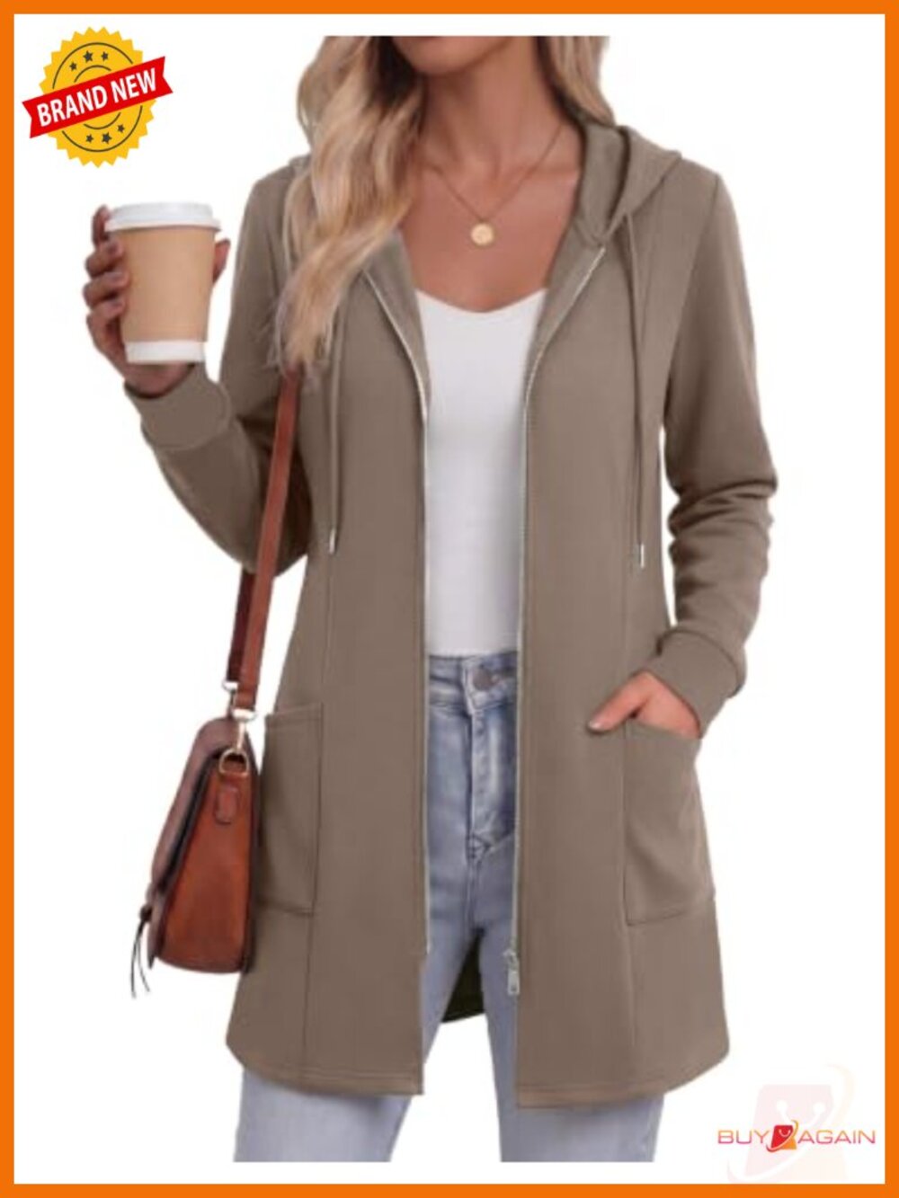 Zeagoo Women's Zip Up Hoodie Lightweight Fleece Lined Long Length Casual Jacket